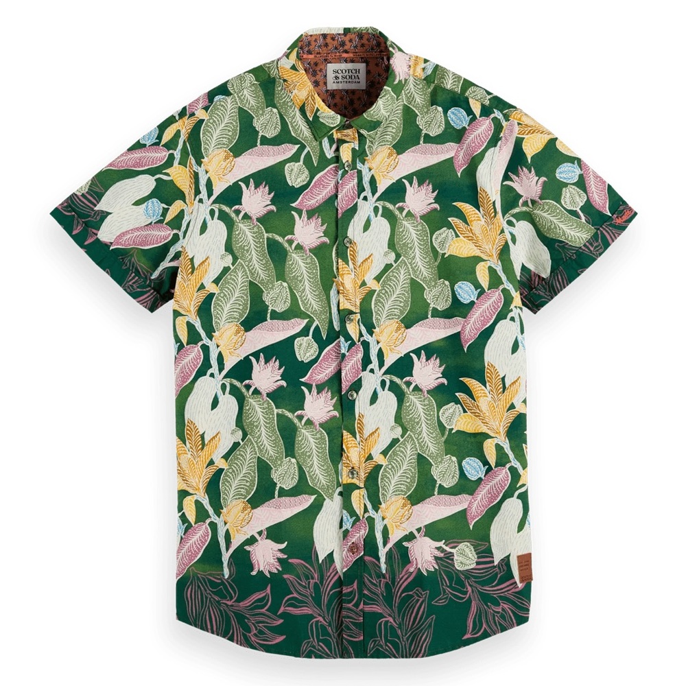 LIKE NEW Scotch & Soda - Printed organic short-sleeved shirt LARGE slim fit